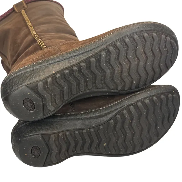 UGG Brown Leather Tall Shearling Boots Women's 8 Stitch Detail‎ Cozy Winter - Image 6