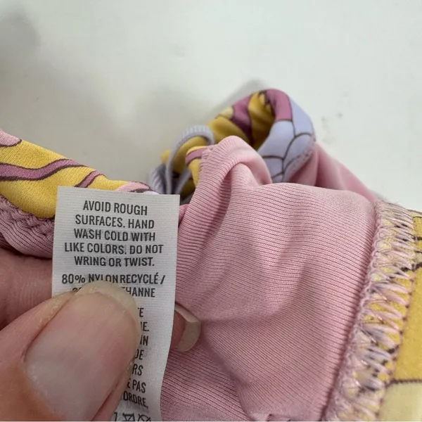 Aerie Bandeau Cut Out Bikini Top Dainty Bow Floral‎ Retro Purple Pink Size S - Image 9