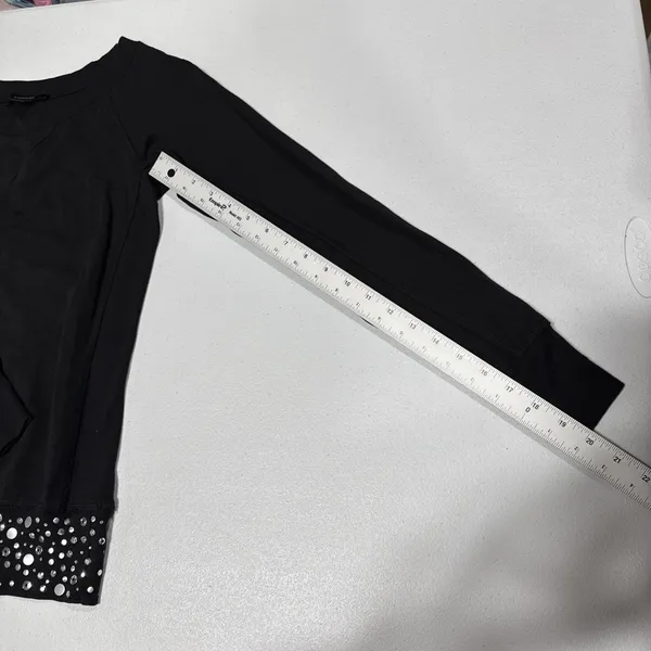 Express Knit Top Womens Sz S Black Raglan Sleeve Round Neck Studded Hem Pullover - Image 10