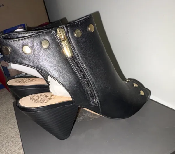 Vince Camuto Black StuddedToe Cone Heel Ankle Strap Heels - Image 4