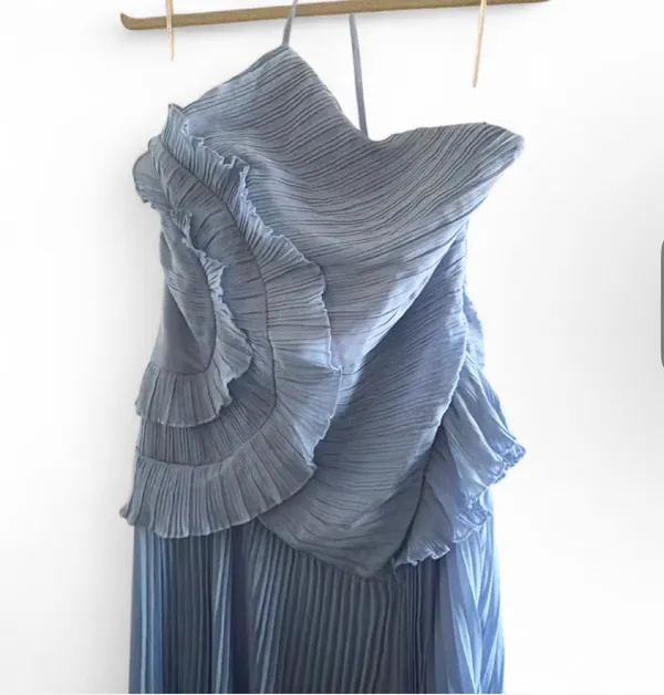 NWT Lulus Magdalene Powder Blue Pleated Asymmetrical Maxi Dress Size XL - Image 4