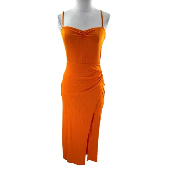 Reformation Formosa Ribbed Midi Dress Ochre Sz‎ Small - Image 2