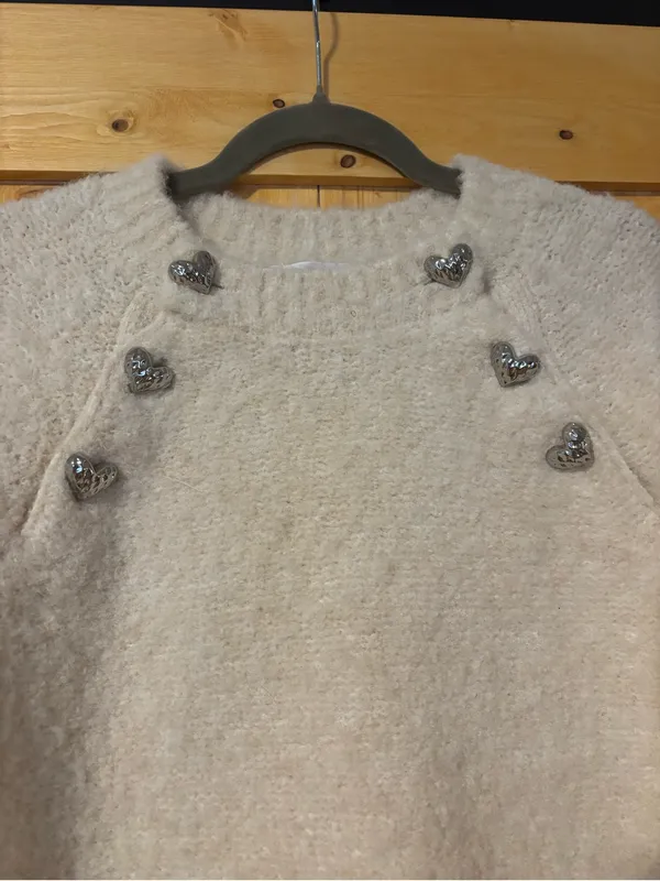 English‎ Factory Cream Heart Button Sweater Soft Knit- wool blend Crewneck XS - Image 3