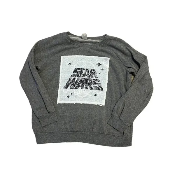 Star Wars Women's Large Gray‎ Crew Neck Sweatshirt Reversible Sequin Darth Vader - Image 2