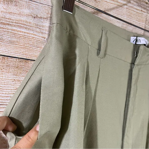 Zara high-rise wide leg pleated green trouser pants with pockets women Size XL - Image 8