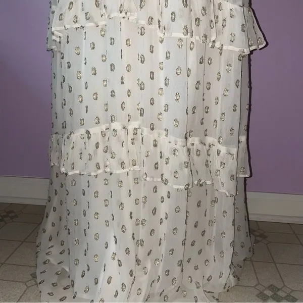 NEW En Creme Maxi Dress M Boho Metallic Polka Dot Cutout Ruffle Tiered - Image 7