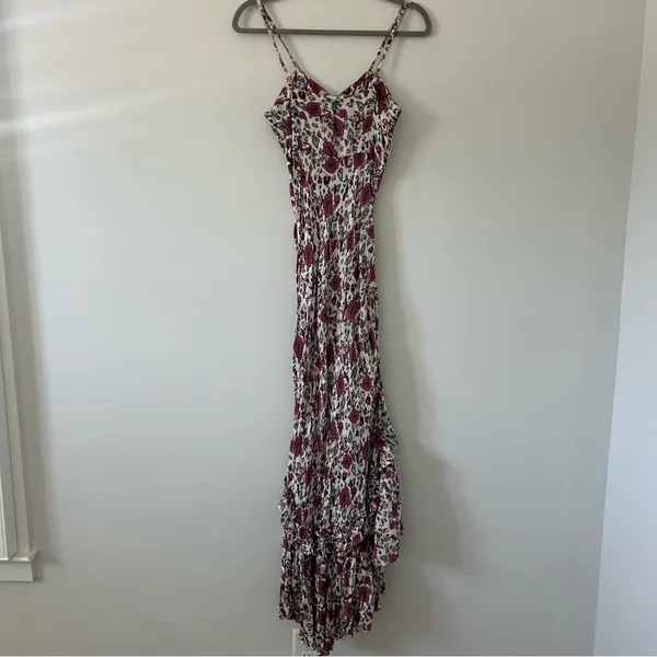 Anthropologie RAGA Summer Bloom Pink Red Cream Floral Ruffle High-Low Dress XS - Image 4