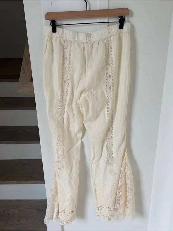 Free People Aliyah Lace Flare Pants in Ivory Cream NWT - Image 3