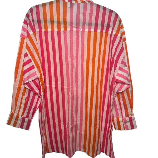 Beach Riot‎ Pink Orange Striped Cotton Button Down Shirt Oversized L/XL Coverup - Image 2
