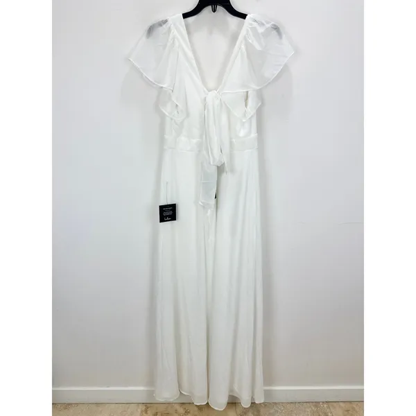 Lulus Simply Delightful White Tie Back Flutter Sleeve Maxi Dress Chiffon XL NWT - Image 13