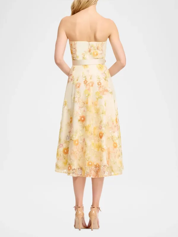 Dress The Population Mabel Strapless Beaded Floral Midi Dress in Ivory Combo M - Image 6