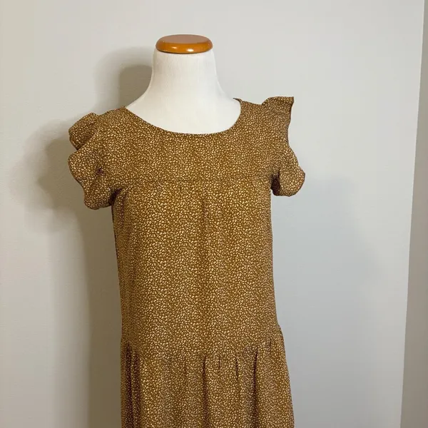 Ruffle Sleeve Tiered Midi Long Short Sleeve Alredine Dress NWOT Casual‎ Brown XS - Image 4
