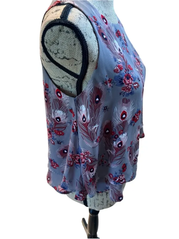 LOFT Outlet Gray Peacock Feather Tank Top Size SP (17” PTP) - Image 3