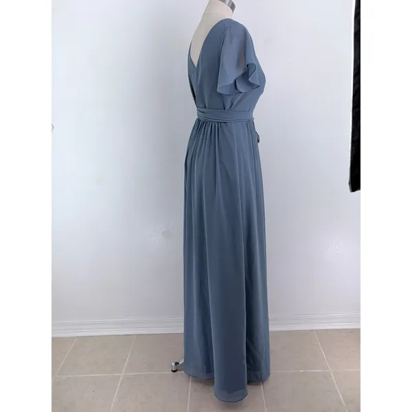 Revelry Maxi Dress Blue Chiffon Flutter Sleeve Wrap Gown Size 10 - Image 4