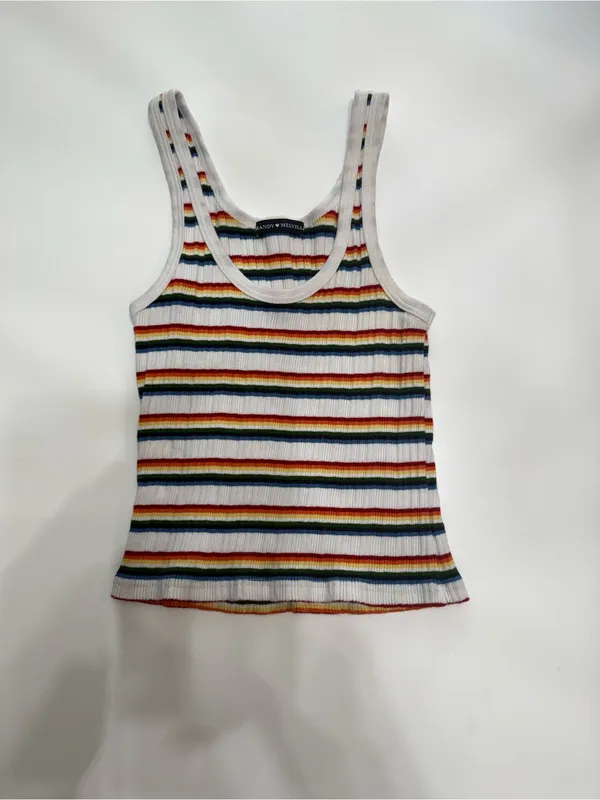 Brandy Melville Striped Ribbed Tank Top in White Multicolor - Image 2