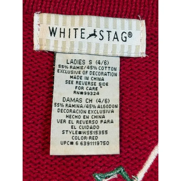 Vintage White Stag Christmas Cardigan Sweater Small‎ Red Holiday Snowman Tree - Image 8