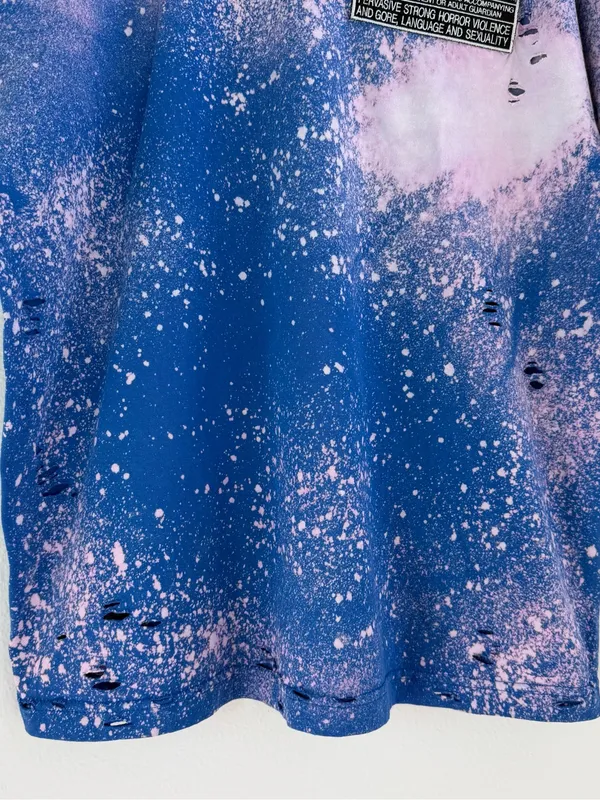Custom "Rated R" Patch Distressed Bleach Tee Blue Size L - Image 6