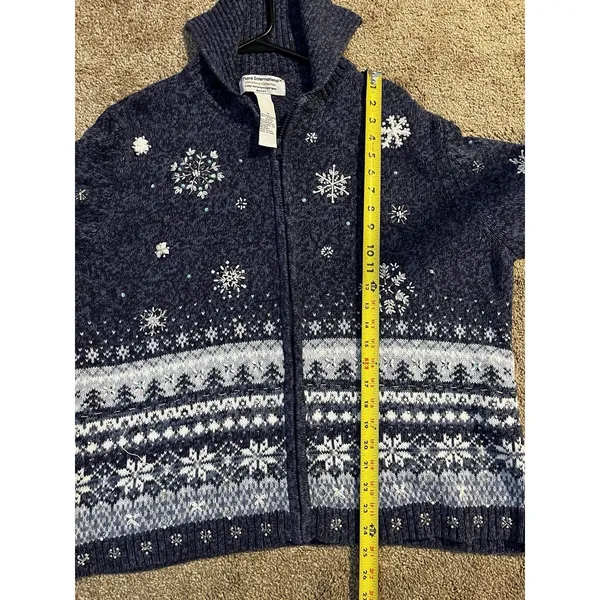 Heirloom Collectibles Sweater Women's 1X Blue Full‎ Zip Christmas Knit Snowflake - Image 4