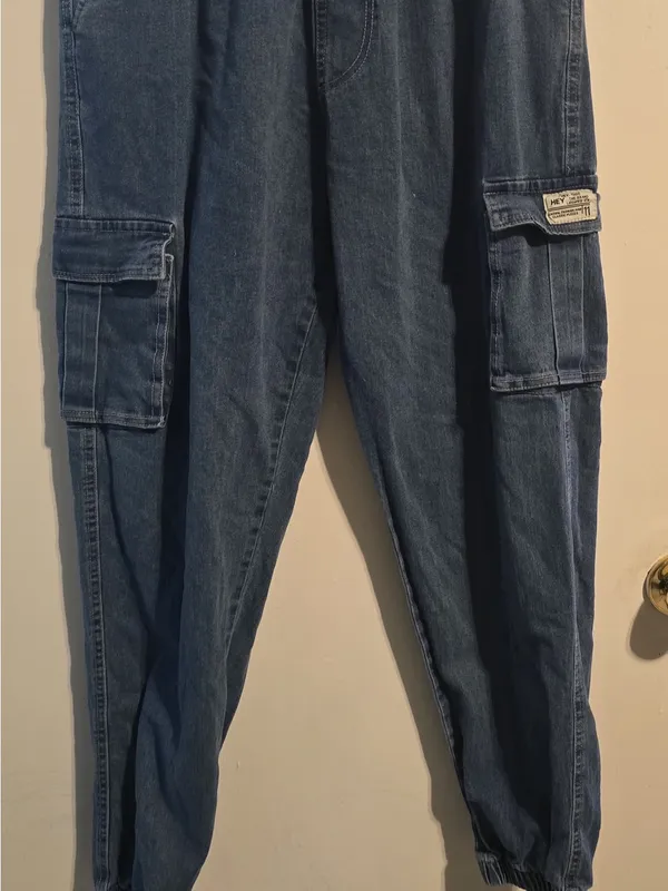 Kids Blue Cargo Denim Jogger Pants - Image 3