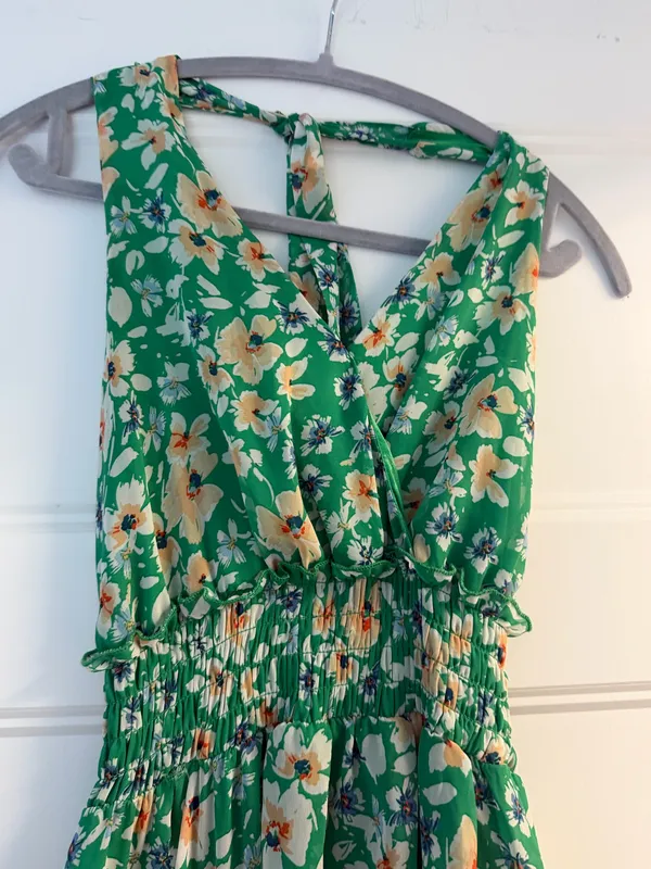 Green halter mini dress floral - Image 2