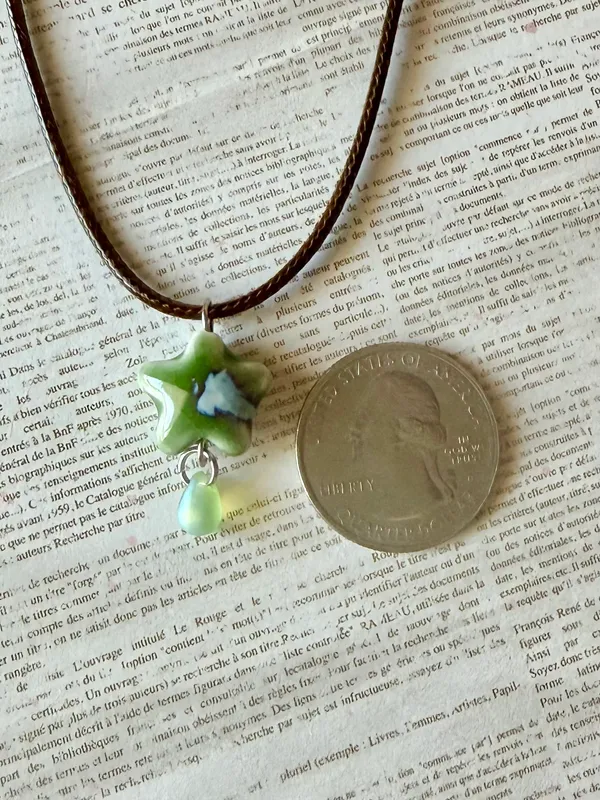 Handmade green ceramic star boho fairy cottage y2k necklace⭐️💚 - Image 5