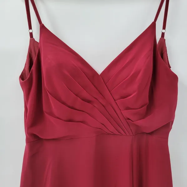 Azazie Gown Womens Large Red Pleated Chiffon High Slit Prom Bridesmaid Dress - Image 13