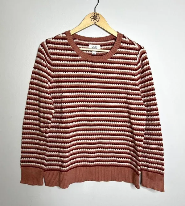 Croft & Barrow Pink Knit Striped Crewneck Sweater - Image 4
