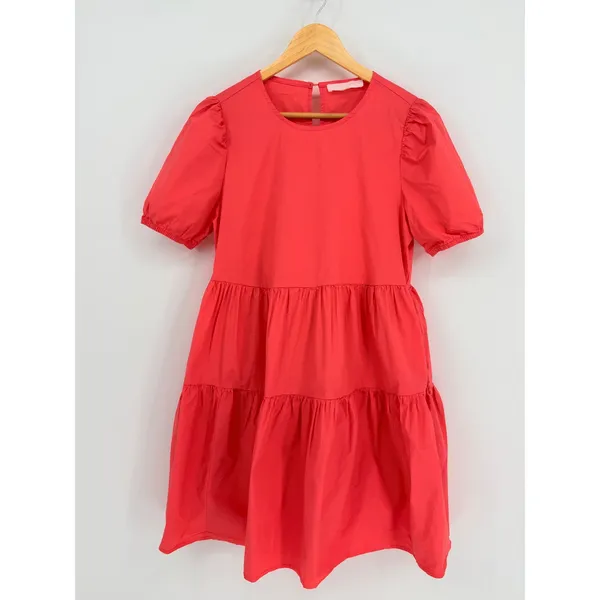 Adyson Parker Tiered Puff Sleeve Dress Womens Medium‎ Coral Babydoll Pockets - Image 2