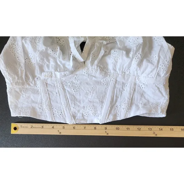 Love Tree Milkmaid 100%‎ Cotton Crop Top White Eyelet Lace Corset Tie Front L - Image 6