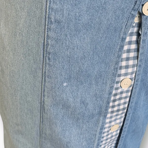 Vintage‎ 90s Chambray Gingham Plaid Midi Dress Button Front Cottagecore Medium Blue Size 10 - Image 8