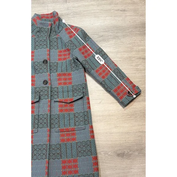 Sundance XS Wool Blend Plaid Long Coat Teal Red Boho Cottagecore Artsy Statement - Image 17