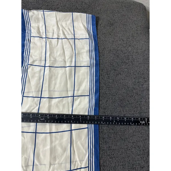 Vintage Lauren Ralph Lauren Scarf Ivory Blue Windowpane Crest Rectangular Preppy - Image 6