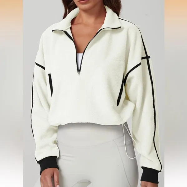 NWT women's half zip cozy Sherpa fleece pullover sweater women's small oversized - Image 5