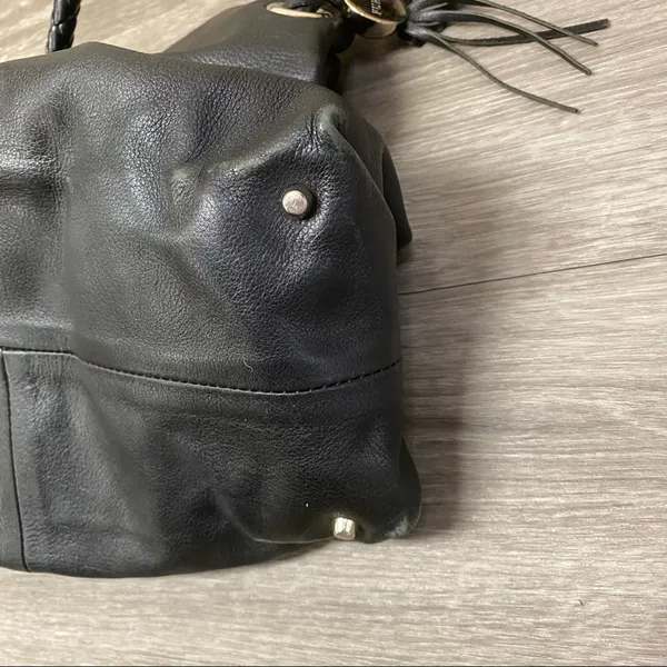 Furla Black Pebbled Leather Drawstring Hobo Shoulder Bag Tassel - Image 6