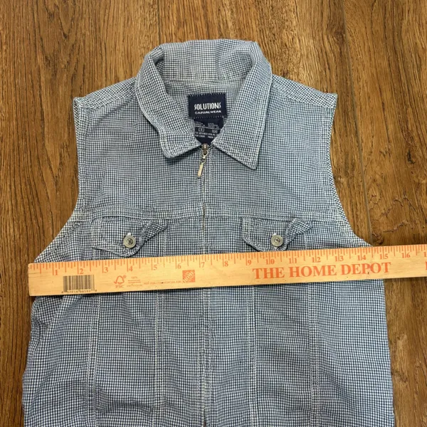 VTG 90s Blue Gingham Vest Zip Up 100% Cotton‎ Womens XS/S Cottagecore Cropped - Image 8