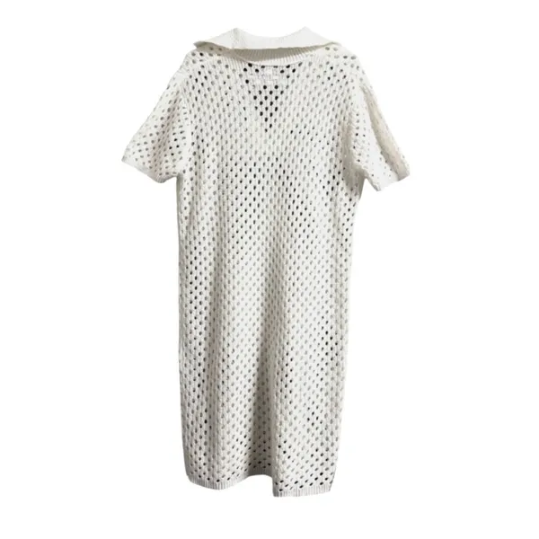 PrettyLittleThing White Open Knit Polo Dress size XL - Image 3