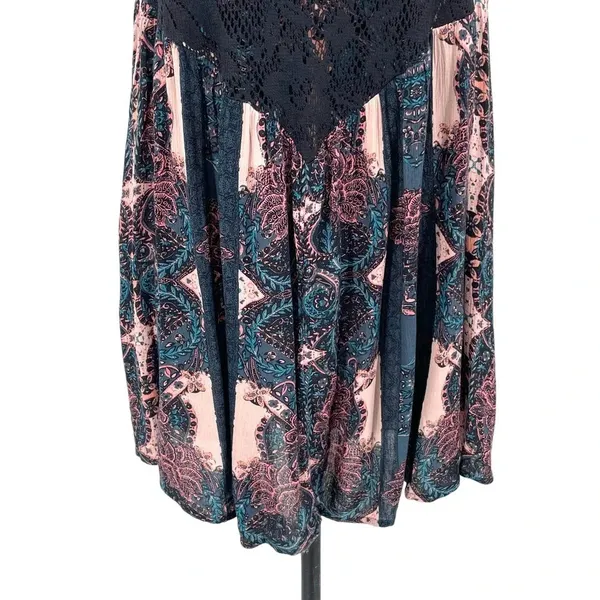 Free People Count Me In Trapeze Tunic Top Black Lace Pink Size Small‎ - Image 6
