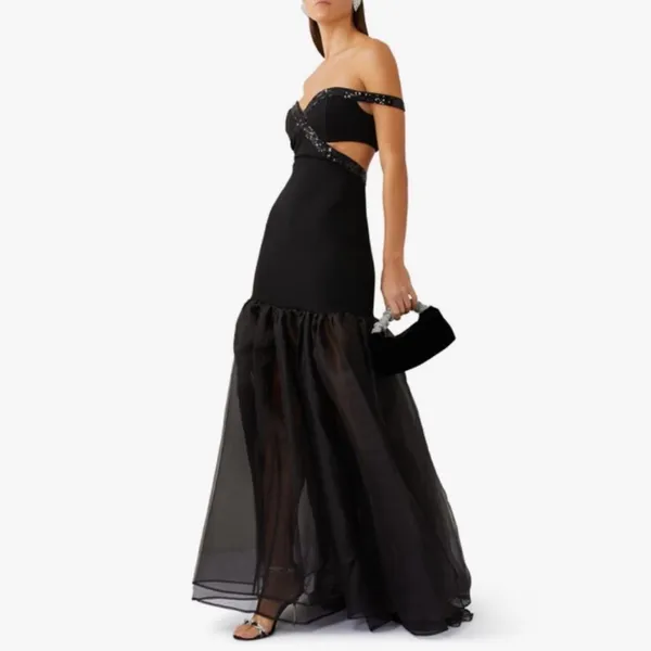 Staud Emmaline Off-the-Shoulder Cut-Out Tulle Dress in Black NWT‎ Size Medium - Image 3