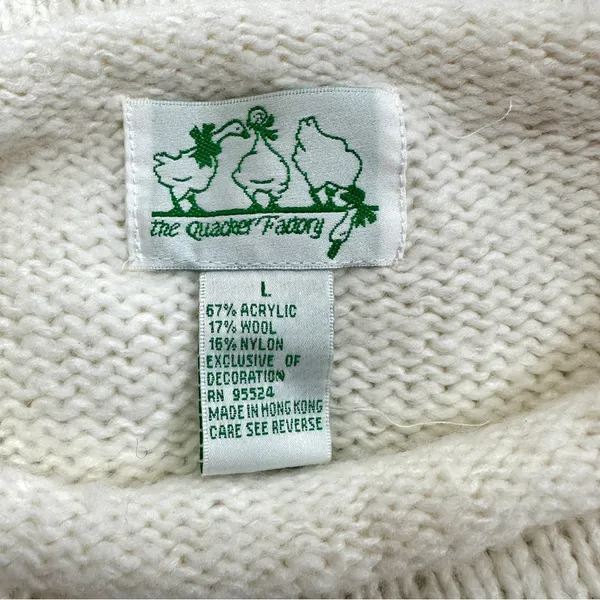 Quacker Factory Snowflake Sweater L Off White Cream Blue Sequins Winter Holiday - Image 6
