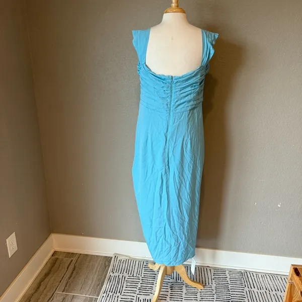 Abercrombie Off Shoulder Ruched Midi Dress Blue NWT Large - Image 5