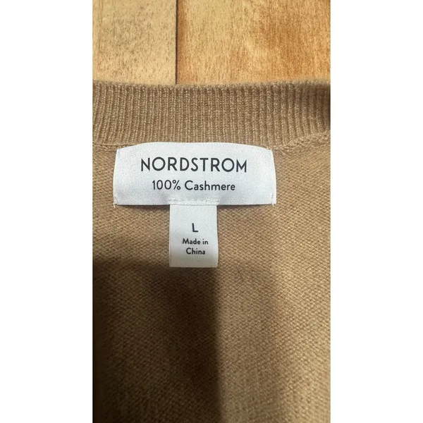 Nordstrom Womens 100% Cashmere V-Neck Sweater Tan Camel Brown Size‎ L - Image 2