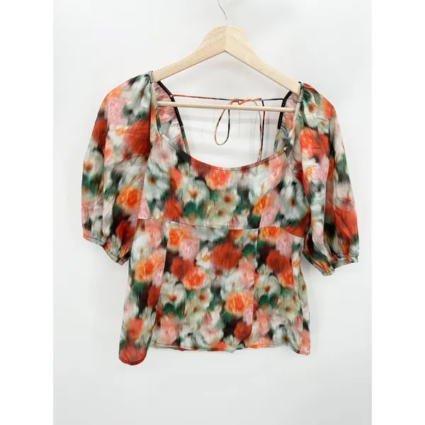 J.Crew Womens 2 Liberty Floral Cotton Top Square Neck‎ Puff Sleeve Blouse - Image 3