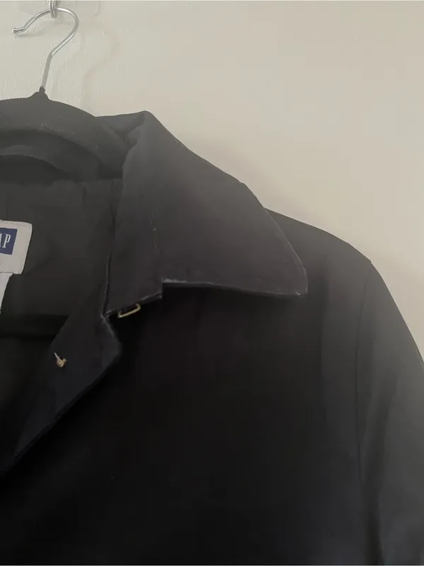 Vintage Y2K Gap Black 100% Cotton Trench Coat Large Button Up Minimalist Outdoor - Image 5