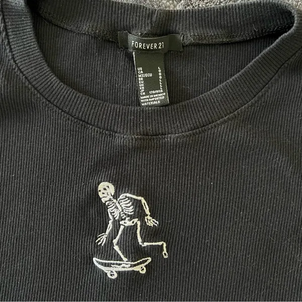 Forever 21 Black Skeleton Skateboard Ribbed Tee - Image 3