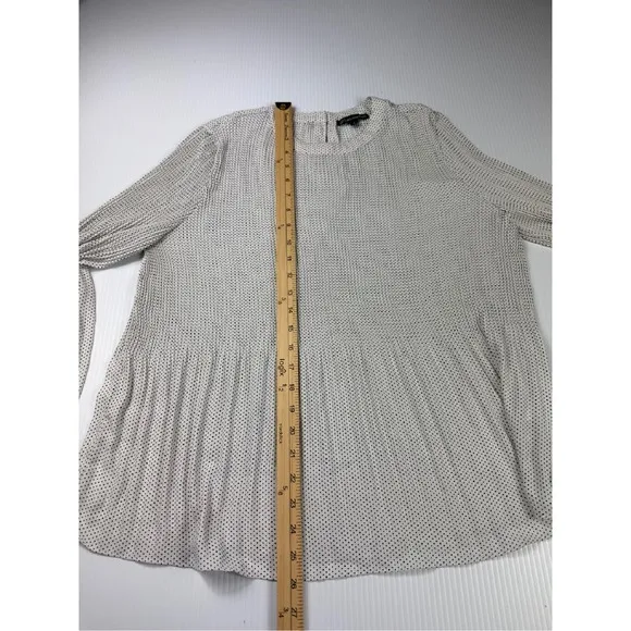 Adrianna Papell Polka‎ Dot Blouse Long Sleeve Pleated Top Womens Size M - Image 5