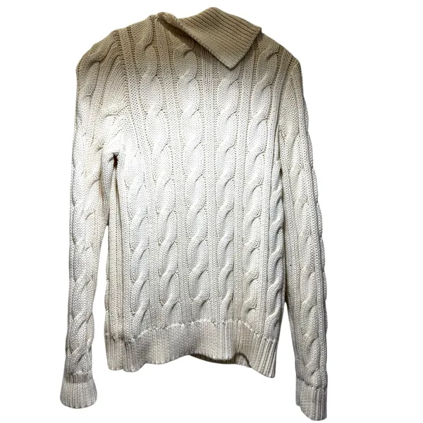 Lauren Ralph Lauren Cable Knit Shawl Collar Pullover Cream Sweater Womens| Large - Image 5