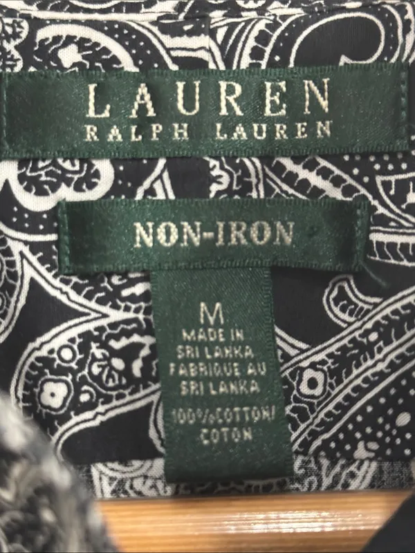 Lauren Ralph Lauren Black & White Paisley Non-Iron Button-Down Preppy Shirt sz M - Image 8