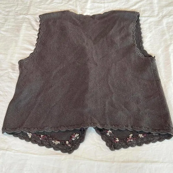 Vintage Segue Sweater Vest Medium Grey Floral Embroidered Fairycore - Image 6