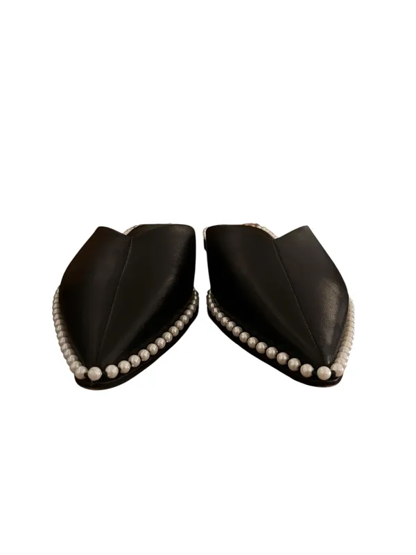 Karl Lagerfeld Paris Vyra Black Leather Pointed Toe Mules with Pearls Size 9 - Image 3