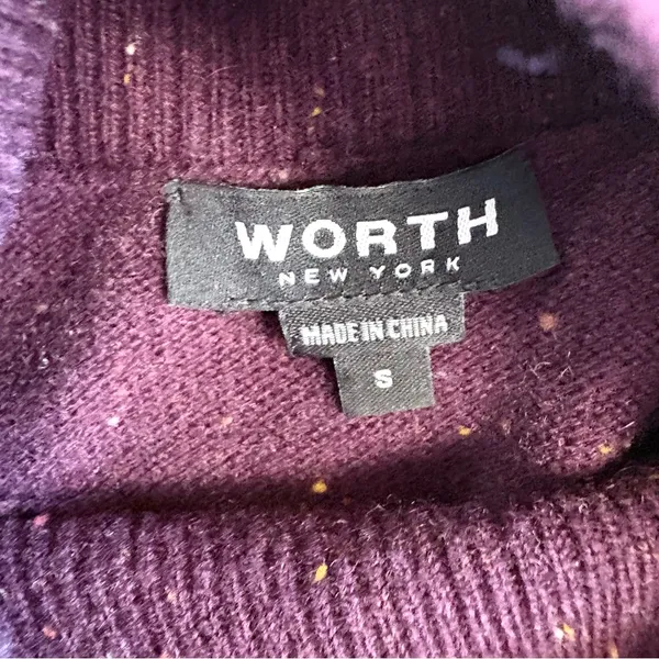 Worth Flecked Cap Sleeve Mockneck Wool Cashmere Sweater Dark Purple Small - Image 5
